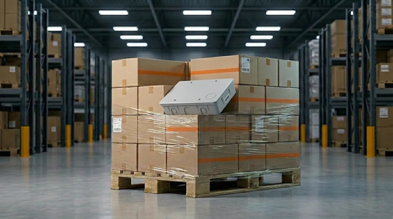 Cajas embaladas y paletizadas listas para despacho.